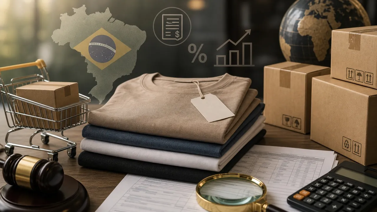 Pacotes de roupas importadas com documentos fiscais e tributários