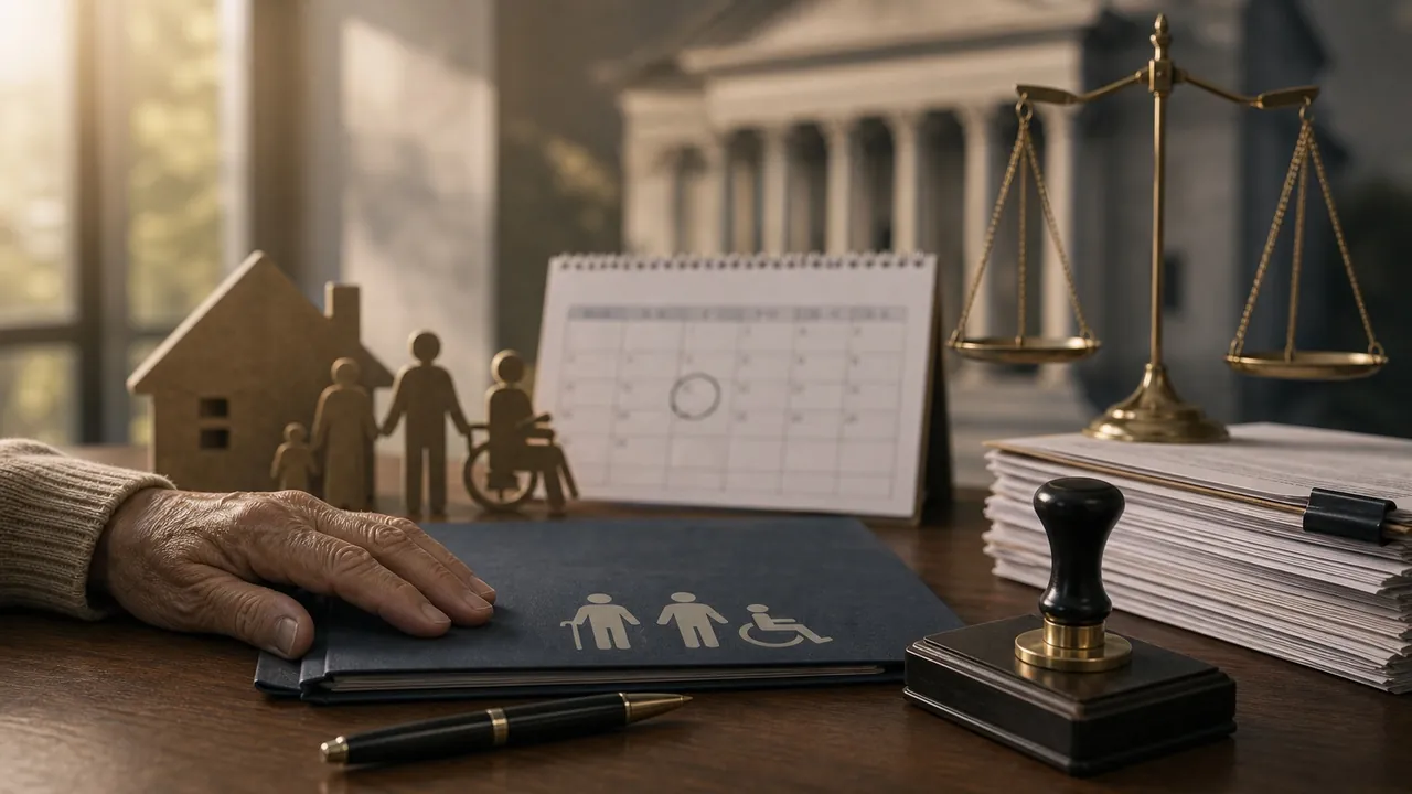Documentos previdenciários e calendário judicial em escritório